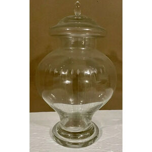 Clear Etched Glass Cookie Candy Jar Storage W/Lid 12 In H x 7 In W  4.5 In‎ Base
